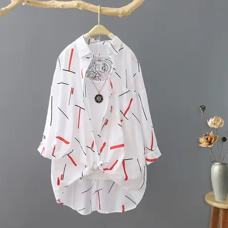 2024年夏装新款女士衬衫中长款宽松防晒衬衣外套防晒衫空调衫大码商品大图