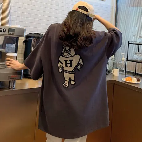 原宿风短袖t恤女2021夏装宽松韩版设计感小众chic港味上衣服ins潮商品大图