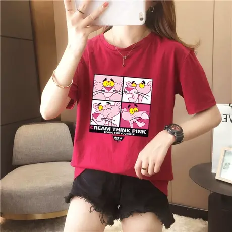 白色短袖t恤女纯棉半袖印花上衣黑色2024年新款宽松春夏装ins潮商品大图