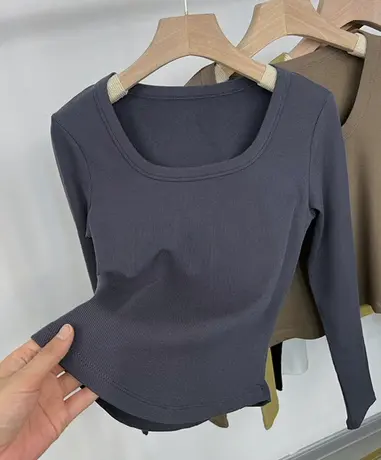 长袖t恤女装2024早秋季新款内搭德绒打底衫女春秋冬修身白色上衣商品大图