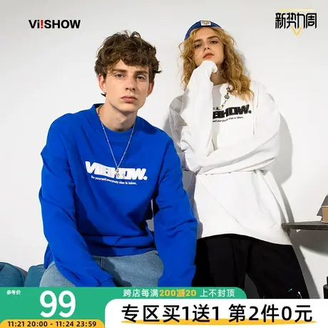 VIISHOW卫衣男春秋2022新款克莱因蓝ins圆领落肩宽松潮流情侣上衣商品大图