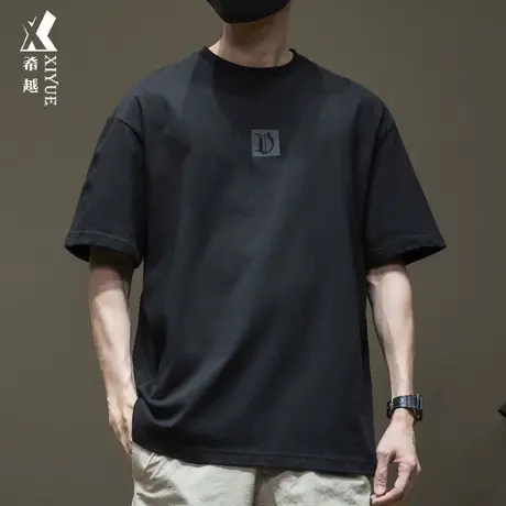 希越重磅全棉男生短袖t恤男夏季日系潮流休闲百搭五分袖大码上衣商品大图