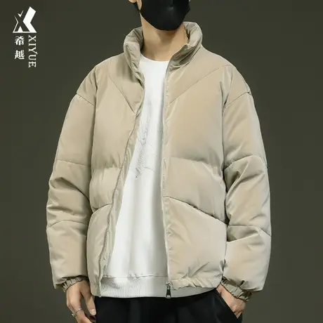 希越羽绒棉衣冬季男士美式潮流纯色面包服无帽立领保暖高级感外套商品大图