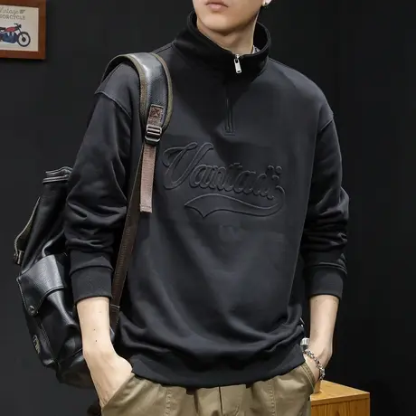 半高拉链领加绒卫衣男春秋款男款衣服2024新款男士长袖大码男装潮商品大图