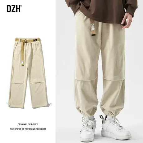 男士束脚裤男款杏色灯芯绒裤子潮流男设计感高级休闲裤男裤抽绳裤商品大图