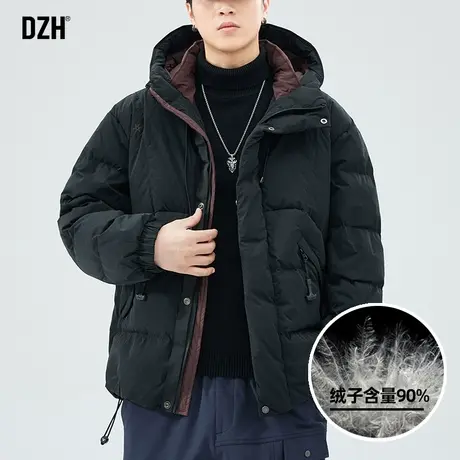 男士黑色保暖羽绒服男短款冬季加厚连帽外套潮牌男装2023新款夹克图片
