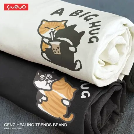 悦游猫狗抱抱夏季情侣装T恤男情侣短袖哈士奇橘猫ins风商品大图