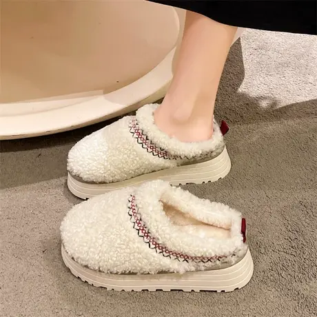 包头半拖鞋女2024年新款配裙子秋冬松糕厚底增高女鞋家居保暖棉鞋商品大图