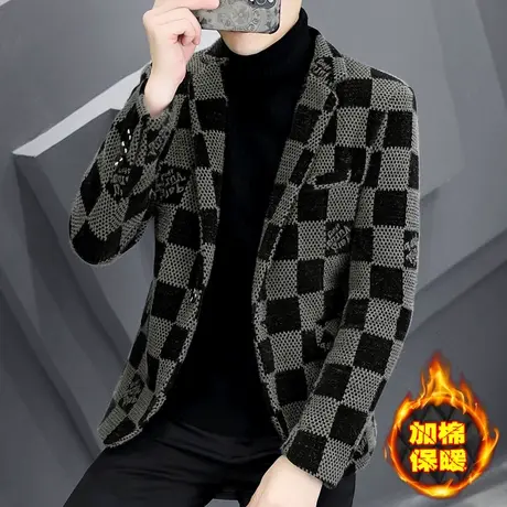 男士加厚西服冬季韩版金貂绒高端毛呢外套上衣潮牌痞帅加绒小西装商品大图