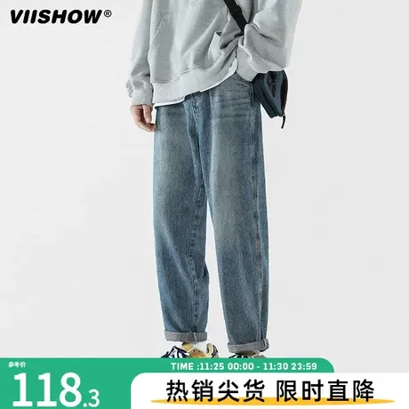 VIISHOW牛仔裤男款潮流宽松直筒裤子冬季新款长裤男生休闲工装裤商品大图