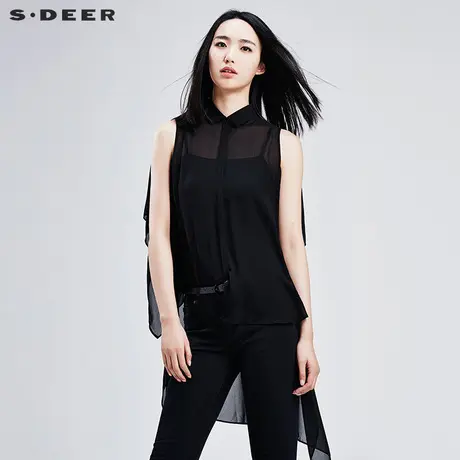 s.deer【新品】圣迪奥女装清透飘逸搭片无袖纯色上衣S16280644图片