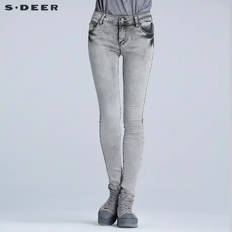 sdeer圣迪奥做旧扎染磨白休闲小脚牛仔长裤S16280810商品大图
