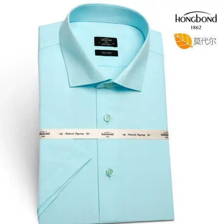 红邦创衣 夏凉感冰丝免烫短袖衬衫男时尚外搭修身舒适莫代尔衬衣商品大图
