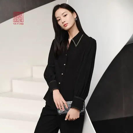 EP雅莹高端系列 气质优雅黑色桑蚕丝衬衫上衣 2023新款2103A图片