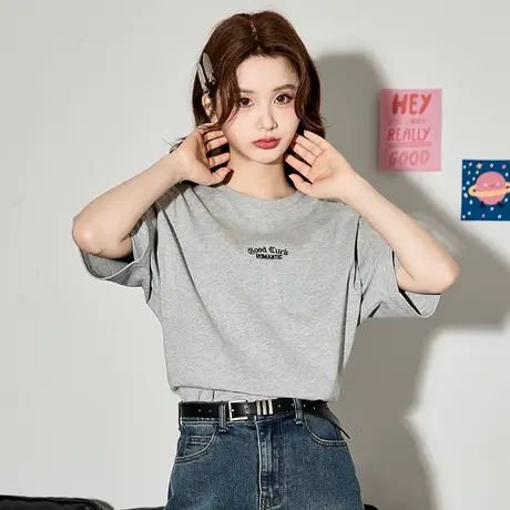 唐狮短袖白色T恤女2024新款宽松打底衫学院风上衣女设计感潮12.8商品大图
