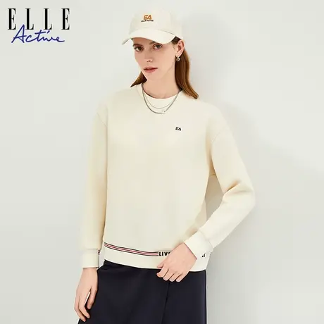 ELLE Active休闲运动纯色卫衣女2024春季新款舒适套头长袖上衣商品大图