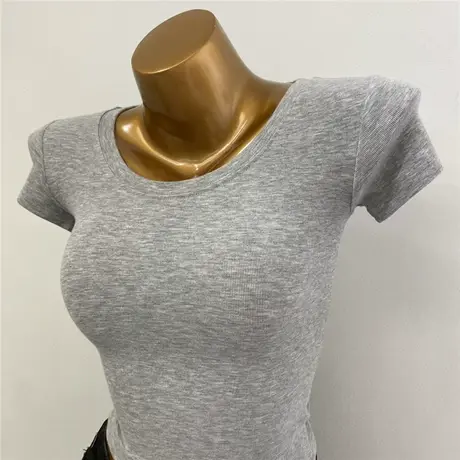 基础大圆领！紧身百搭短袖T恤女2024韩国东大门夏季新款打底上衣商品大图