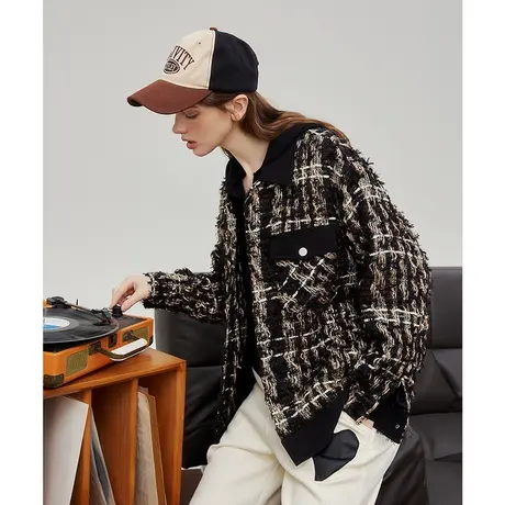 2024春季新款撞色拼接小香风长袖上衣休闲百搭个性女式外套商品大图