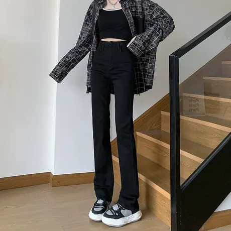 黑色窄版牛仔裤女2024年春秋新款高腰显瘦百搭烟管直筒拖地长裤子商品大图
