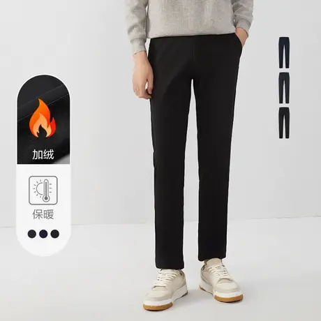 红豆加绒加厚休闲裤男士新款弹力修身加厚保暖黑色休闲裤【zb】商品大图