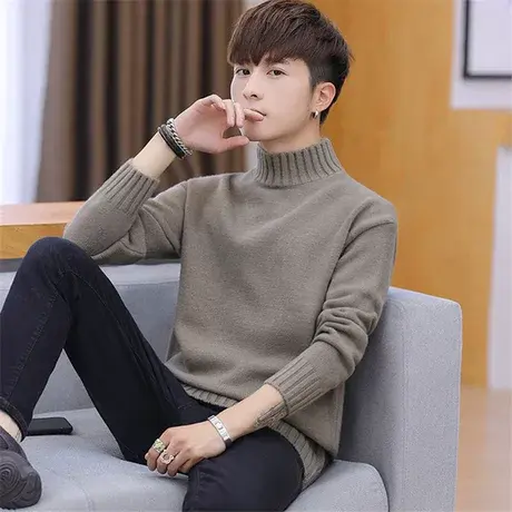 秋冬季2023新款男士毛衣韩版潮流半高领情侣针织衫毛衫个性毛线衣商品大图