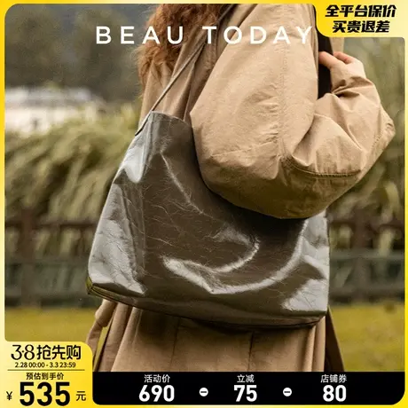 BeauToday单肩包女大容量通勤油蜡皮托特包包女BT真皮女包腋下包商品大图