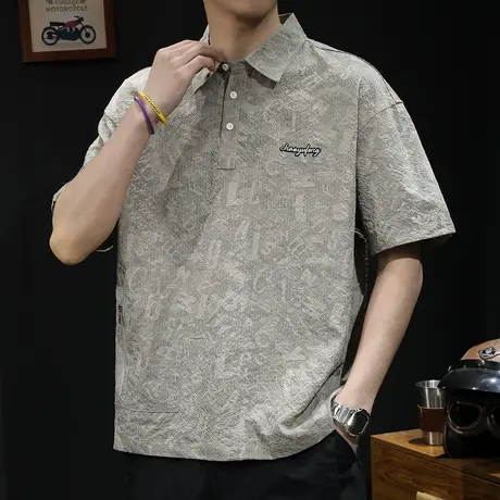 美式翻领polo衫男短袖t恤男士夏季宽松大码潮牌2024新款男款体恤图片