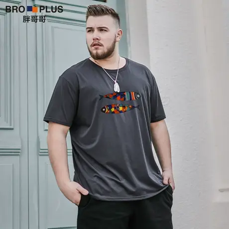 胖哥哥男短袖t恤大码潮流宽松莫代尔短袖加肥加大透气打底T恤衫男商品大图