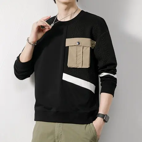 男款黑色秋季重磅圆领上衣服春秋款情侣装长袖卫衣秋天中性风男装商品大图