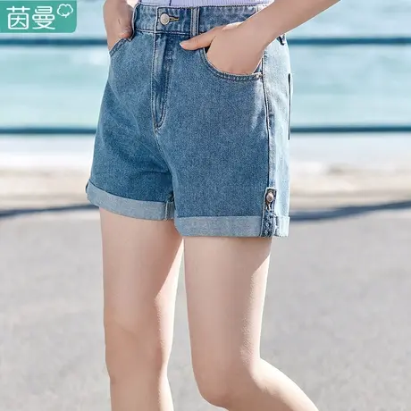 茵曼官方旗舰店轻薄牛仔裤女2024年夏季新款通勤高腰显瘦直筒短裤图片