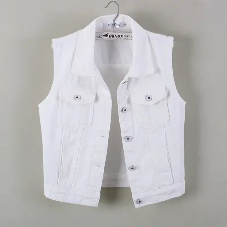 牛仔马甲女短款修身韩版新款春秋无袖外套背心薄款大码夏小外搭白商品大图