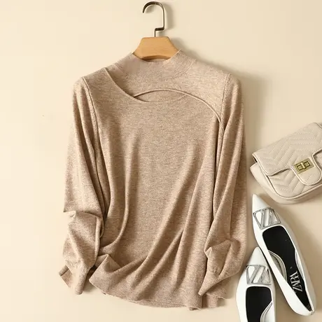 半高领毛衣打底衫女秋冬2023年新款内搭长袖上衣宽松羊毛针织衫女商品大图