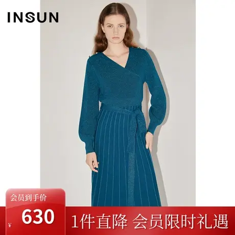 [花式纱线]恩裳COVER冬季2022银葱视觉感轻盈收腰A摆连衣裙女图片