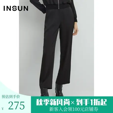 恩恩裳2023早春新品仿醋酸休闲裤干练率性直筒裤黑色裤子图片