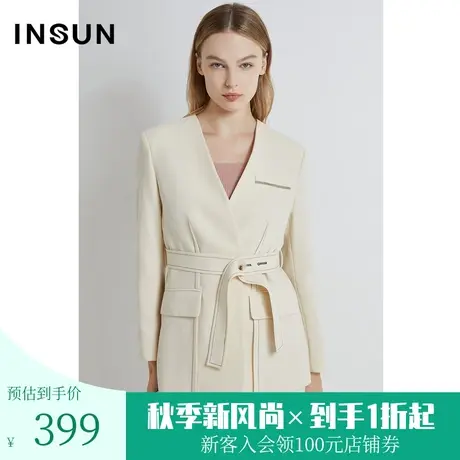 恩裳2023春季新款优雅米白类粗纺纹理挺阔宽松西装外套女图片