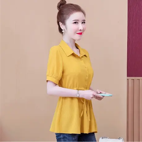 短袖衬衫女夏设计感小众法式别致上衣新款2023年雪纺中长款洋气质图片