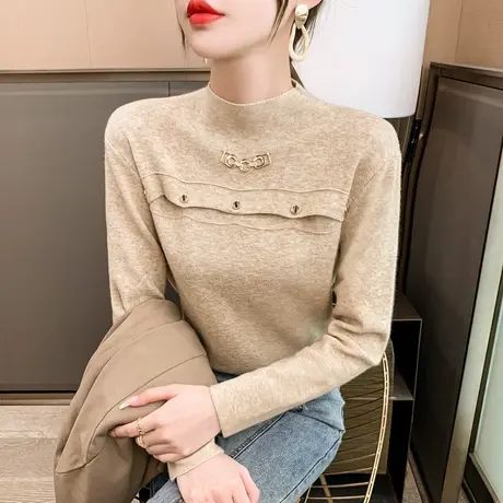 毛衣女秋冬针织衫女时尚洋气设计感修身内搭打底衫半高领长袖上衣图片