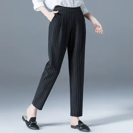 条纹裤子女2023新款黑色西装裤春秋女裤高腰萝卜裤休闲九分哈伦裤图片