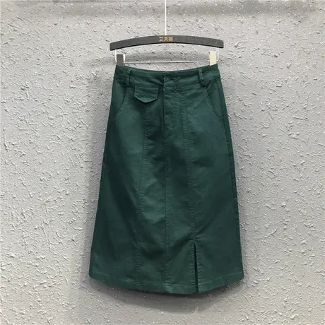 春夏新款ins简约开叉绿色裙高腰显瘦长款一步裙包臀牛仔半身裙女图片