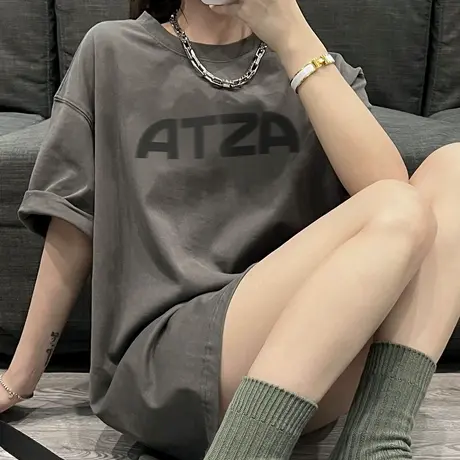 美式复古纯棉正肩短袖t恤女夏季宽松潮牌ins设计感小众半袖上衣服图片