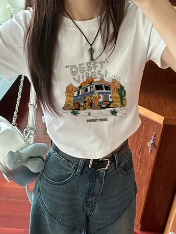 夏季短款短袖t恤女2023新款小众设计感法式甜辣风辣妹纯欲上衣服商品大图