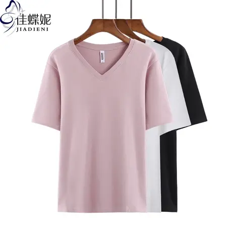春夏季新款韩版纯棉宽松休闲V领短袖体恤纯色上衣内搭女打底衫T恤商品大图