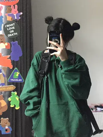 拉链polo领卫衣女春秋薄款美式复古oversize宽松慵懒风落肩上衣潮商品大图