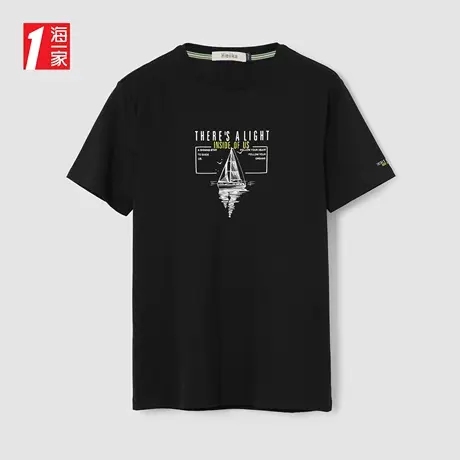 海一家时尚休闲短T新款简约印花舒适透气圆领短袖T恤男商品大图