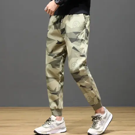 秋冬季印花裤子男士迷彩工装长裤宽松紧束脚收腿休闲裤冬天春秋款商品大图