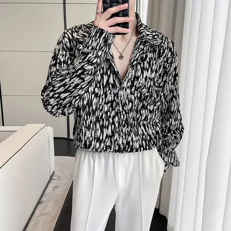 复古港风花衬衫男长袖春夏冰丝凉感休闲宽松慵懒痞帅垂滑寸衣潮流商品大图