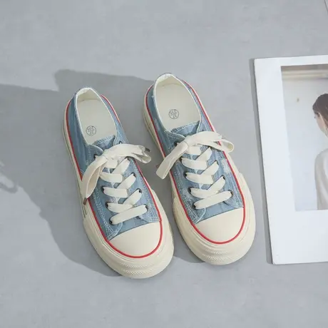 牛仔做旧设计感帆布鞋2023年新款百搭休闲鞋ins潮厚底时尚鞋子女图片