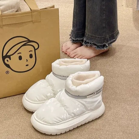 高包跟棉拖鞋女冬季可外穿羽绒防水厚底防滑加绒保暖室内家居棉鞋商品大图