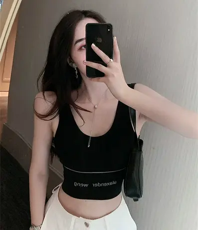 网红爆款美背短款吊带运动背心女夏内搭打底设计感小众上衣外穿潮图片