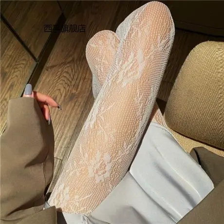 lolita镂空蕾丝网袜打底连裤袜日系洛丽塔复古花藤白色丝袜女商品大图